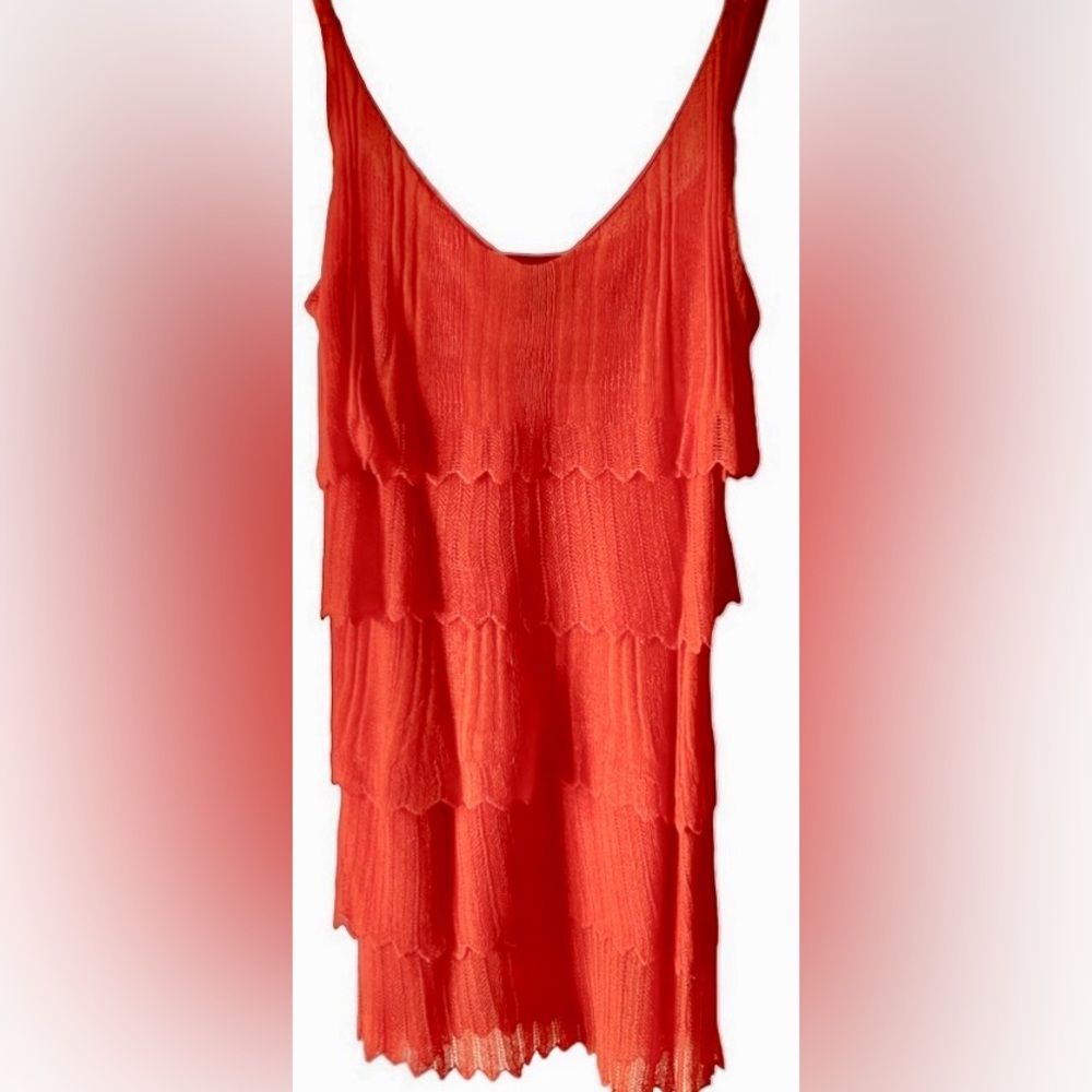 Caché Orange Crochet Tiered Spaghetti Strap Top